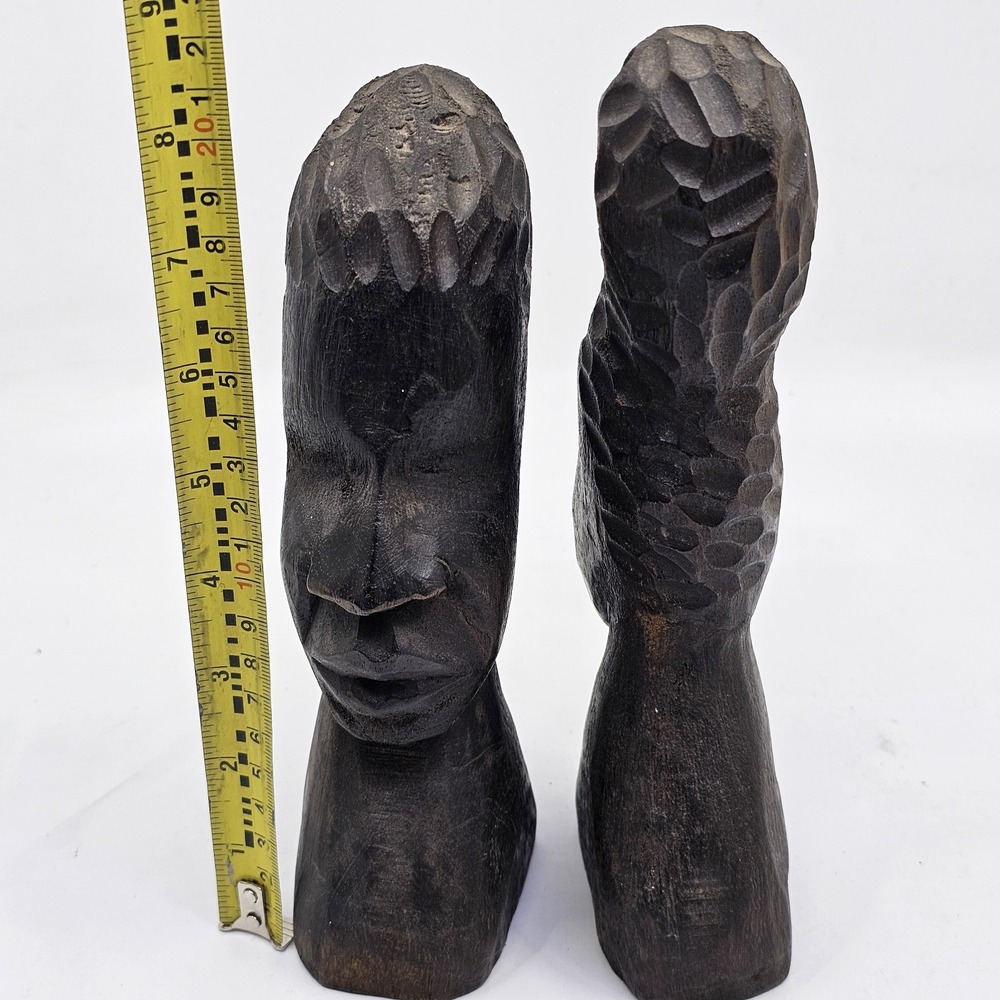 Vintage African Hand Carved Ebony Wood Sculpture Head Bust Face 8" Height Figure - Picture 4 of 4